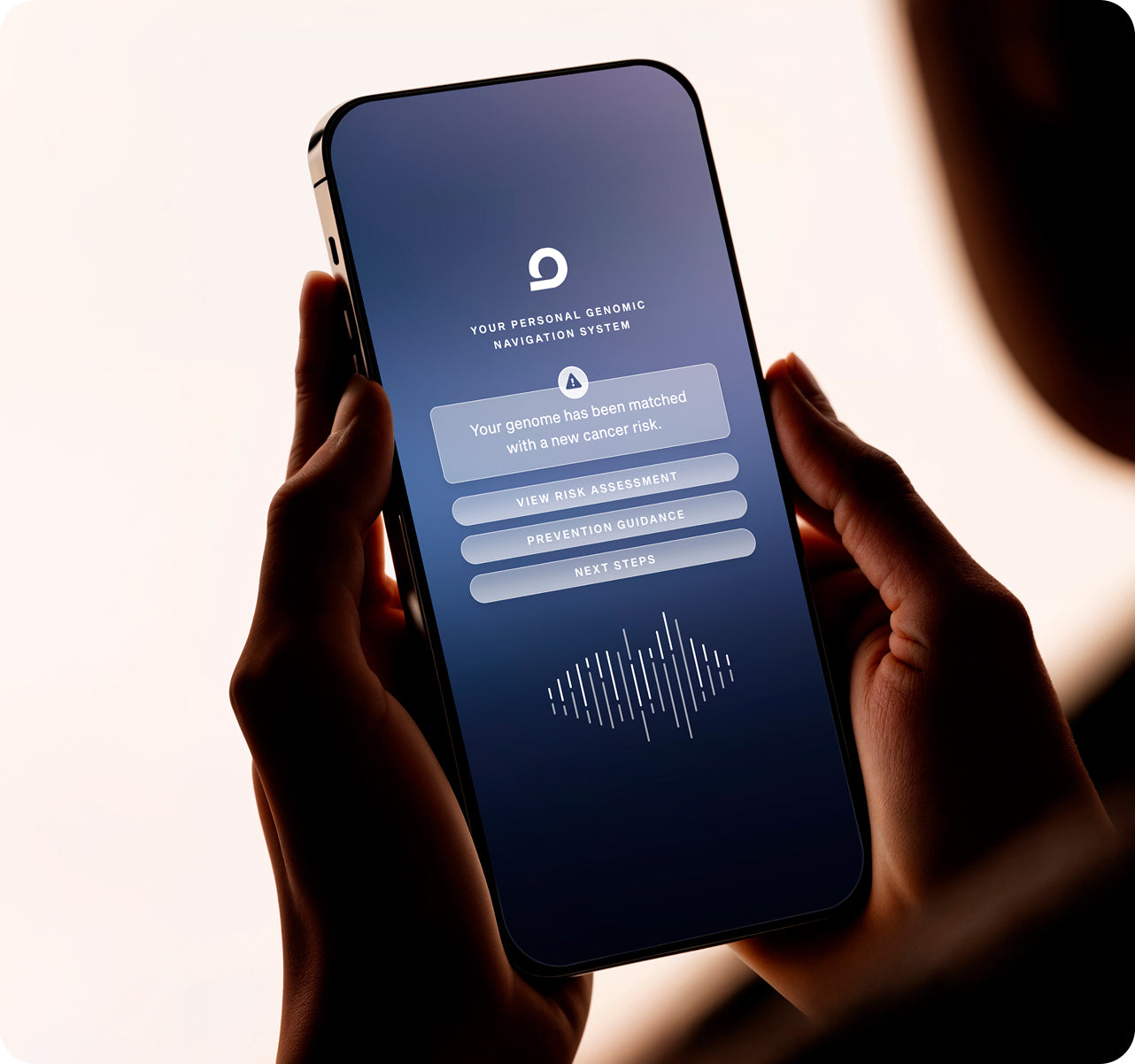 Phone showing Longevity Life+ App - your personal genomic navigation system